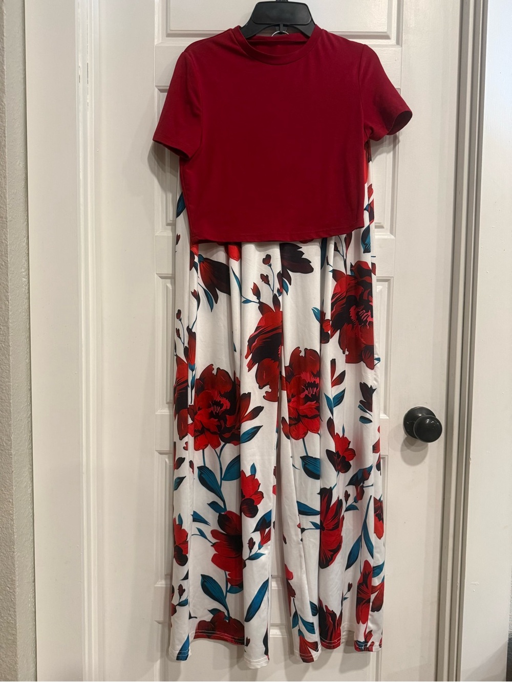 Floral Wide Leg Pants & Red Crop Top 2 Piece Set Size M Cottagecore
